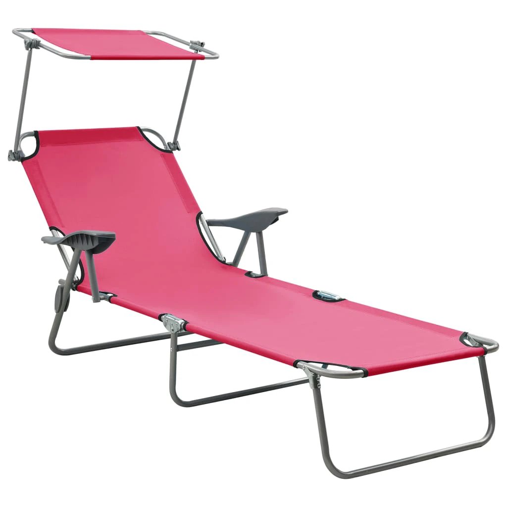 vidaXL Folding Sun Lounger with Canopy Steel Taupe - Sun Lounger