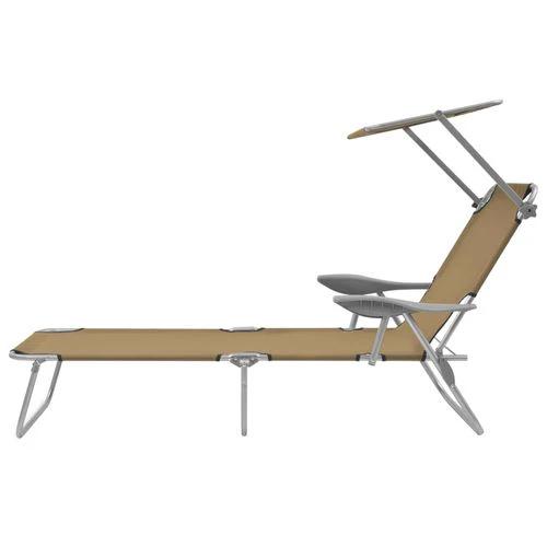 vidaXL Folding Sun Lounger with Canopy Steel Taupe by vidaXL