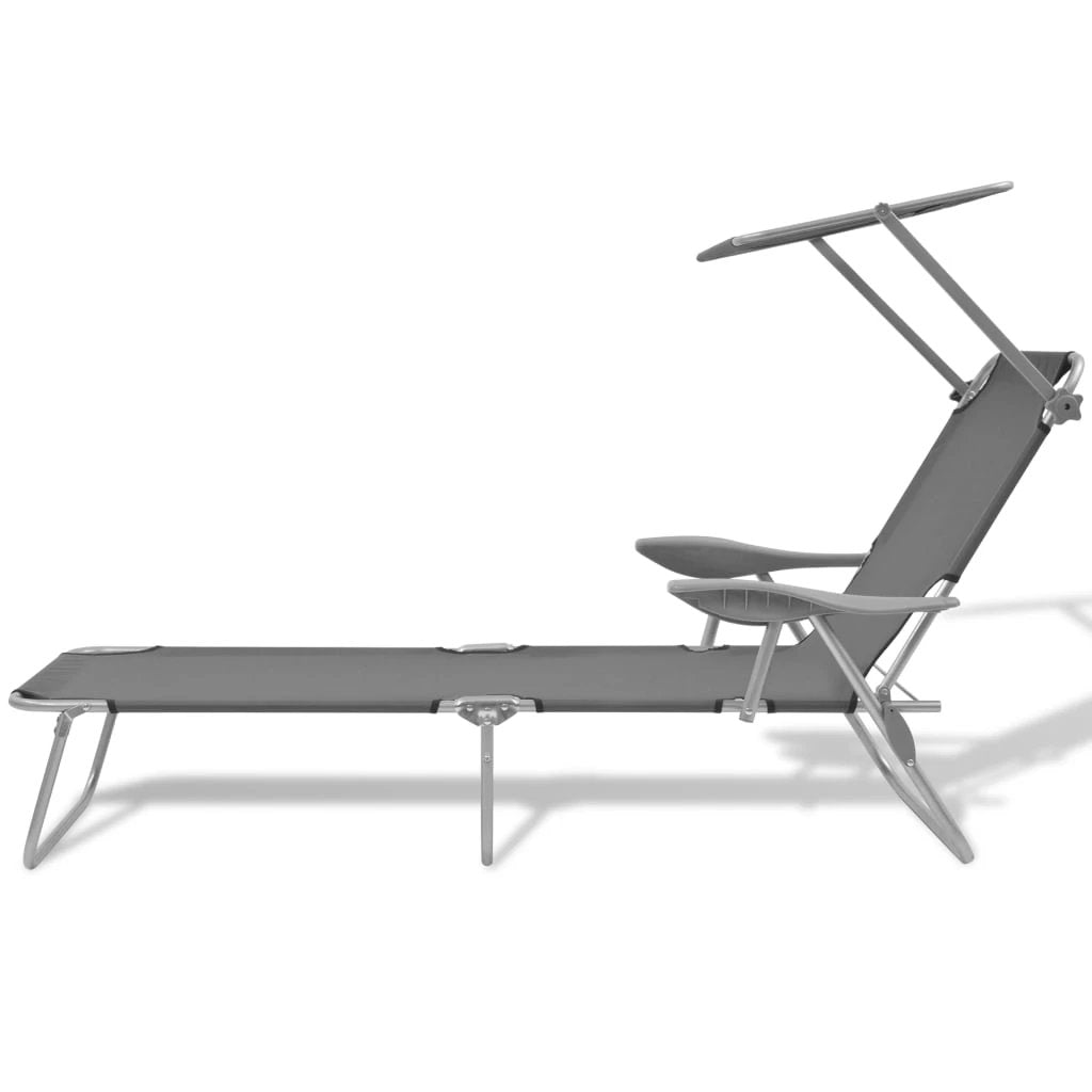 vidaXL Folding Sun Lounger with Canopy Steel Taupe by vidaXL