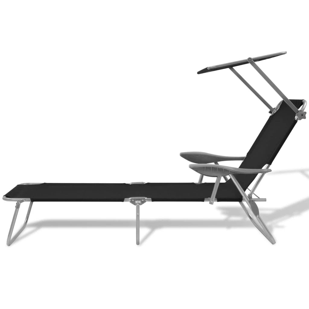vidaXL Folding Sun Lounger with Canopy Steel Taupe by vidaXL