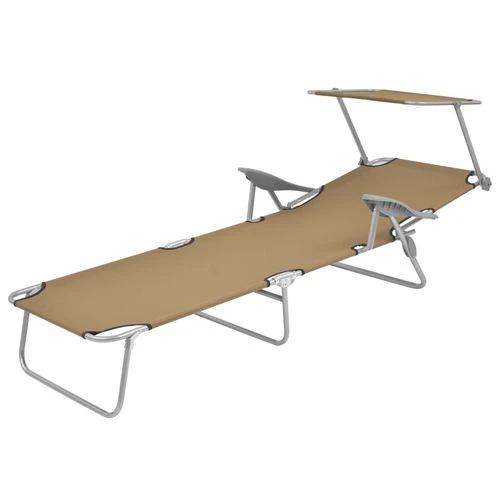 vidaXL Folding Sun Lounger with Canopy Steel Taupe by vidaXL
