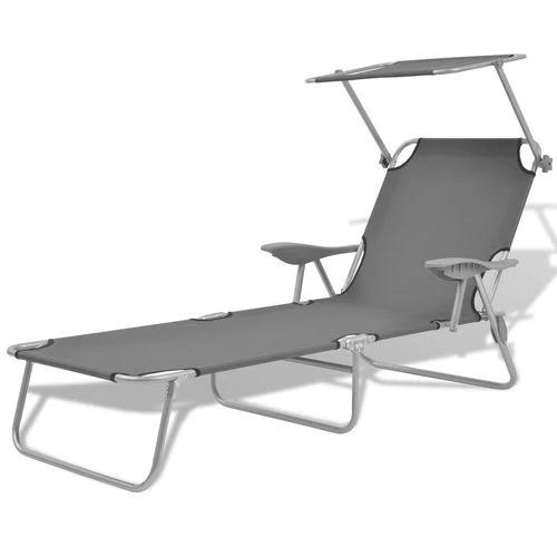vidaXL Folding Sun Lounger with Canopy Steel Taupe by vidaXL