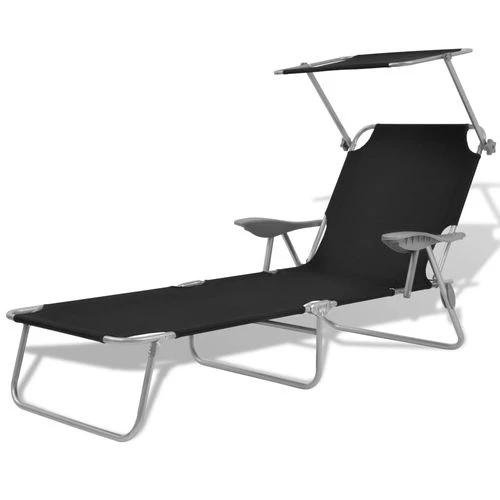 vidaXL Folding Sun Lounger with Canopy Steel Taupe by vidaXL