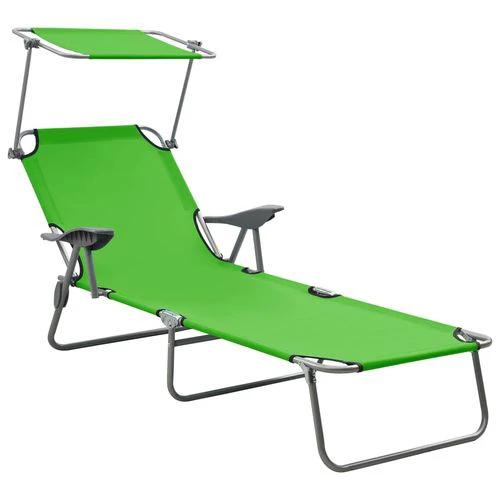 vidaXL Folding Sun Lounger with Canopy Steel Taupe by vidaXL