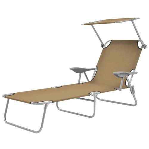 vidaXL Folding Sun Lounger with Canopy Steel Taupe by vidaXL