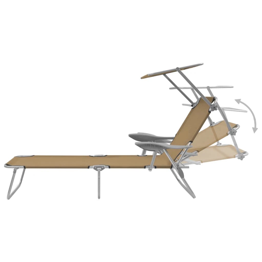 vidaXL Folding Sun Lounger with Canopy Steel Taupe by vidaXL