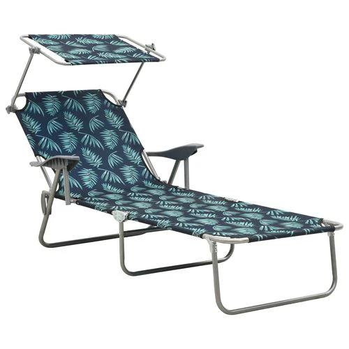 vidaXL Folding Sun Lounger with Canopy Steel Taupe - Sun Lounger