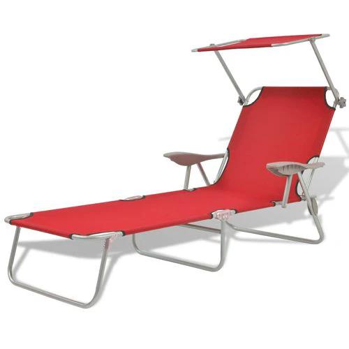 vidaXL Folding Sun Lounger with Canopy Steel Taupe - Sun Lounger