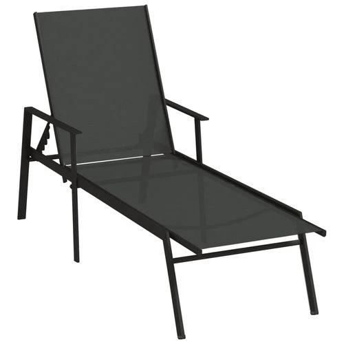 vidaXL Sun Lounger Steel and Textilene Fabric Black by vidaXL
