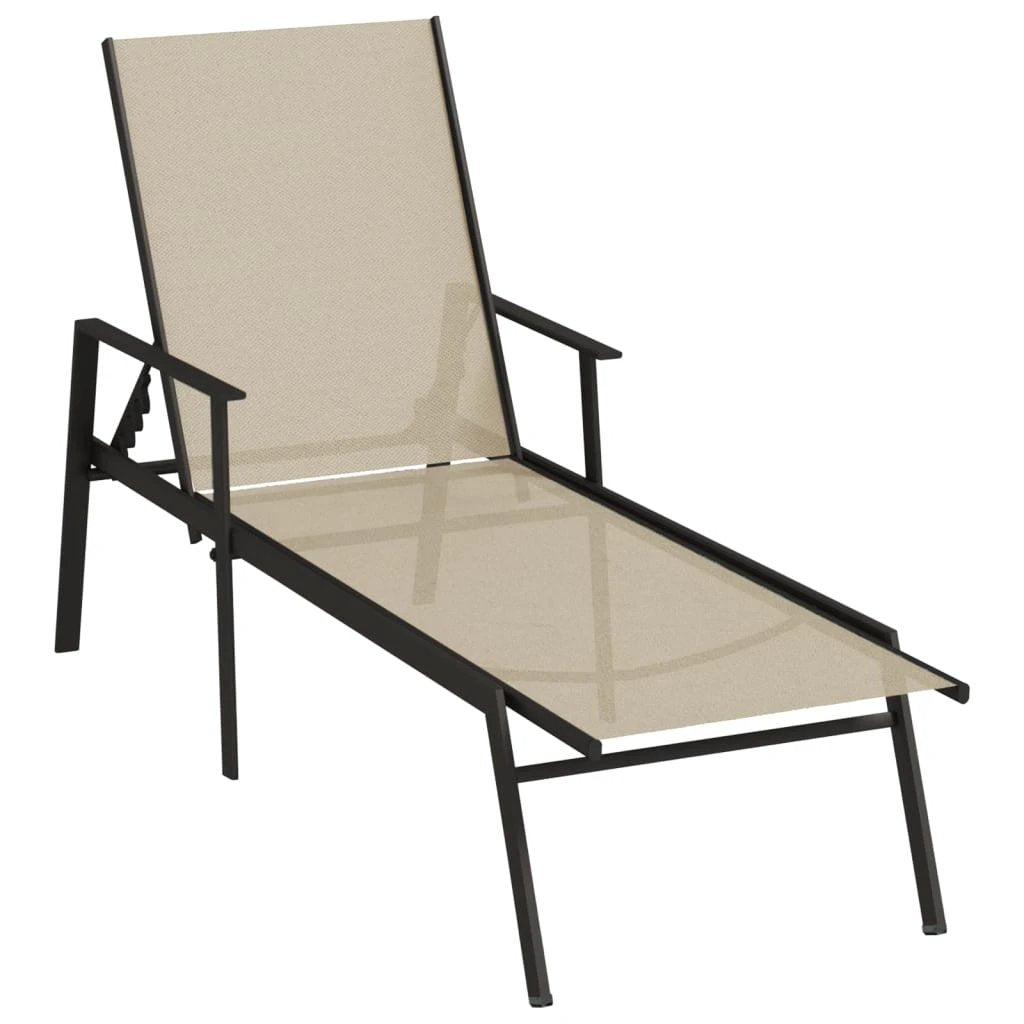 vidaXL Sun Lounger Steel and Textilene Fabric Black by vidaXL