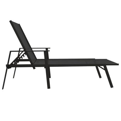 vidaXL Sun Lounger Steel and Textilene Fabric Black by vidaXL