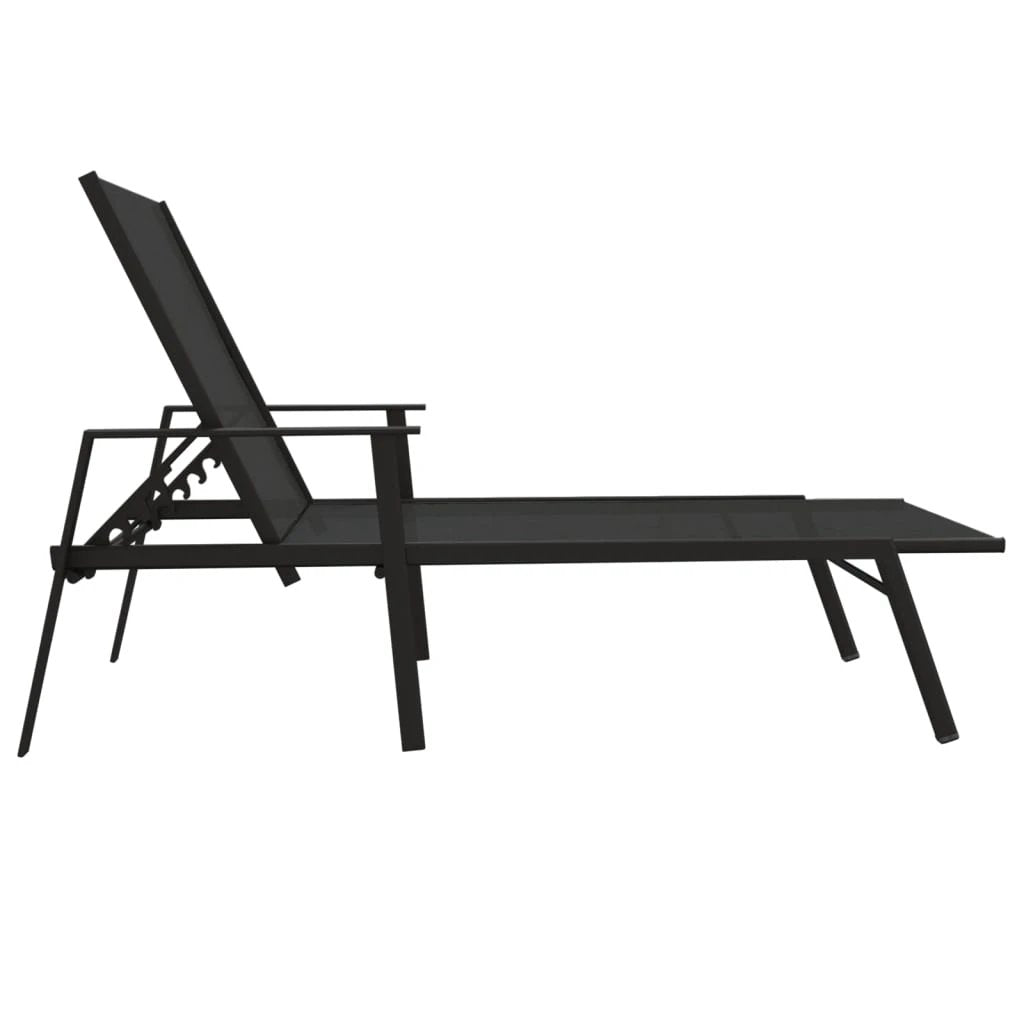 vidaXL Sun Lounger Steel and Textilene Fabric Black by vidaXL