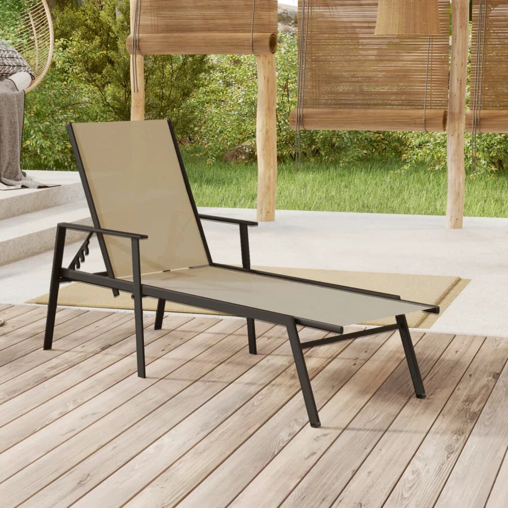 vidaXL Sun Lounger Steel and Textilene Fabric Black by vidaXL