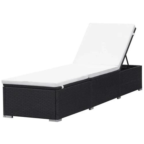Sun Lounger with Cream White Cushion Poly Rattan Black by vidaXL
