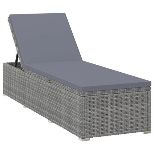 Sun Lounger with Dark Grey Cushion Poly Rattan Grey by vidaXL