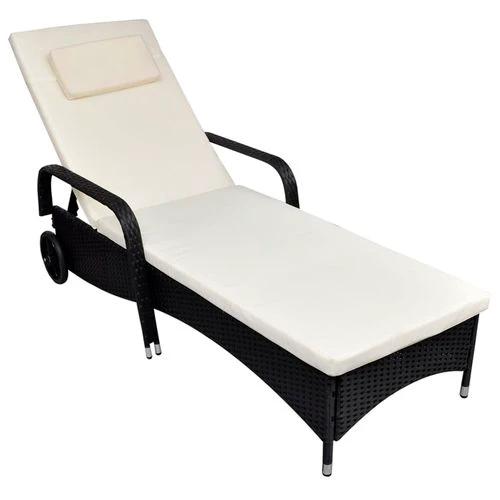 Sun Lounger with Wheels Poly Rattan Black by vidaXL
