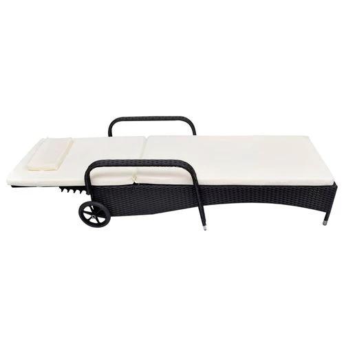 Sun Lounger with Wheels Poly Rattan Black by vidaXL