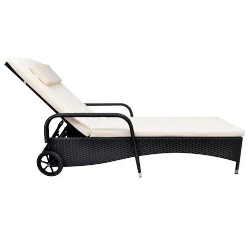 Sun Lounger with Wheels Poly Rattan Black by vidaXL