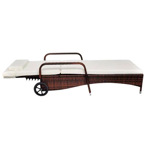 Sun Lounger with Wheels Poly Rattan Brown by vidaXL