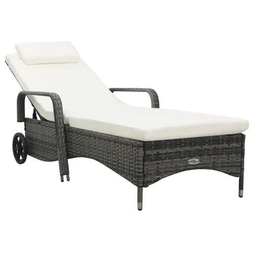 vidaXL Sun Lounger with Wheels Poly Rattan Grey - Sun Lounger