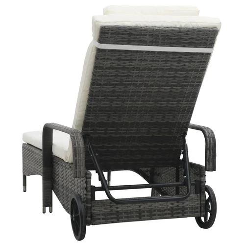 Sun Lounger with Wheels Poly Rattan Grey by vidaXL