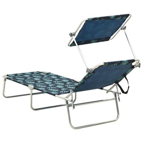 vidaXL Folding Sun Lounger with Canopy Leaf Print Aluminium by vidaXL