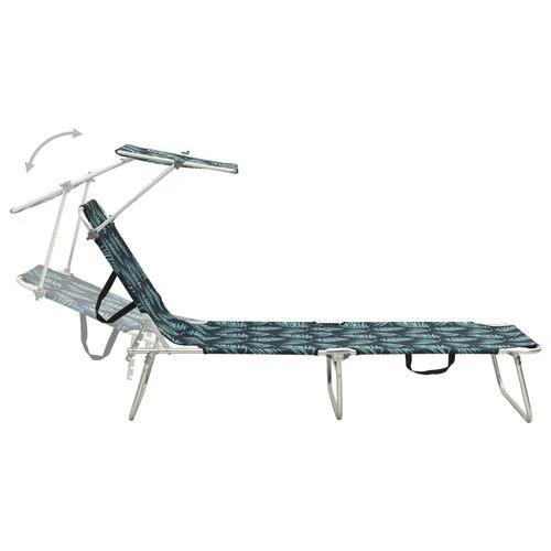 vidaXL Folding Sun Lounger with Canopy Leaf Print Aluminium by vidaXL