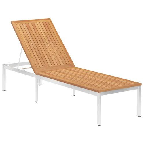 vidaXL Sun Lounger Solid Acacia Wood and Stainless Steel - Sun Lounger