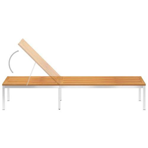 vidaXL Sun Lounger Solid Acacia Wood and Stainless Steel - Sun Lounger