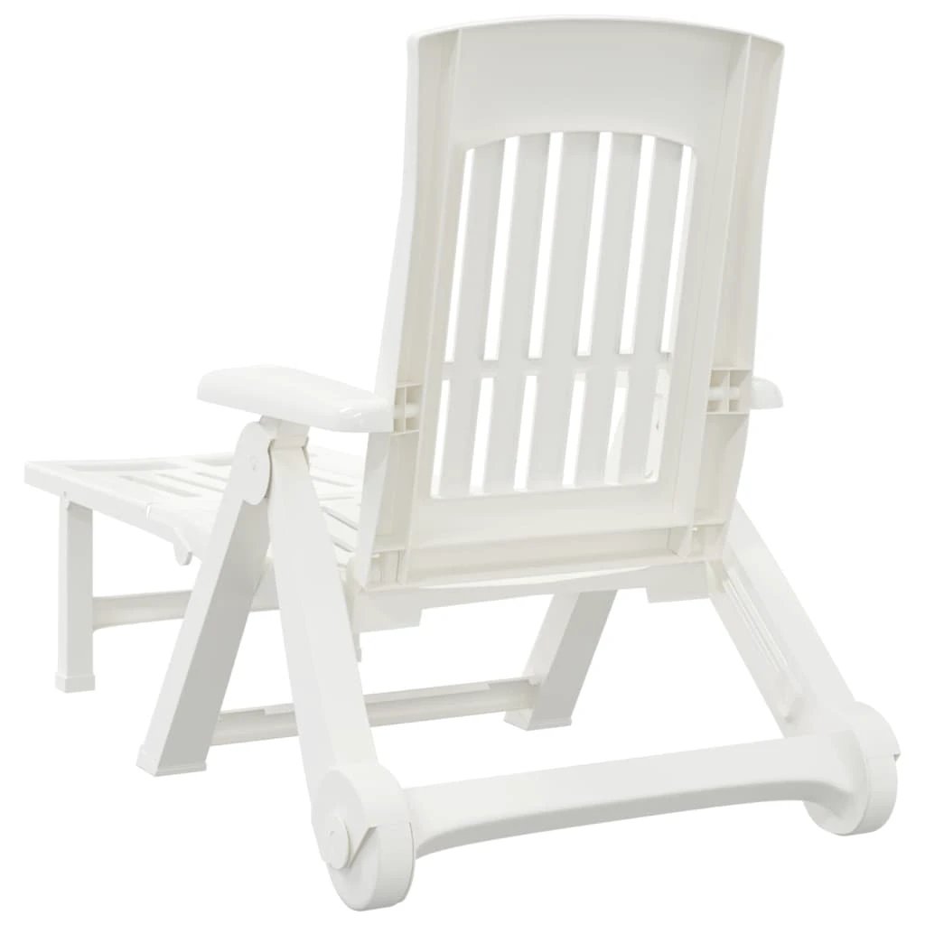 vidaXL Folding Sun Lounger with Wheels White PP by vidaXL