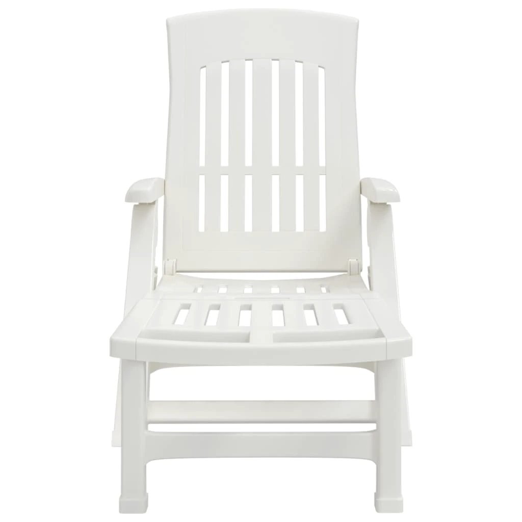 vidaXL Folding Sun Lounger with Wheels White PP by vidaXL