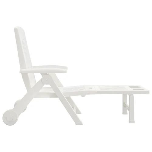 vidaXL Folding Sun Lounger with Wheels White PP by vidaXL