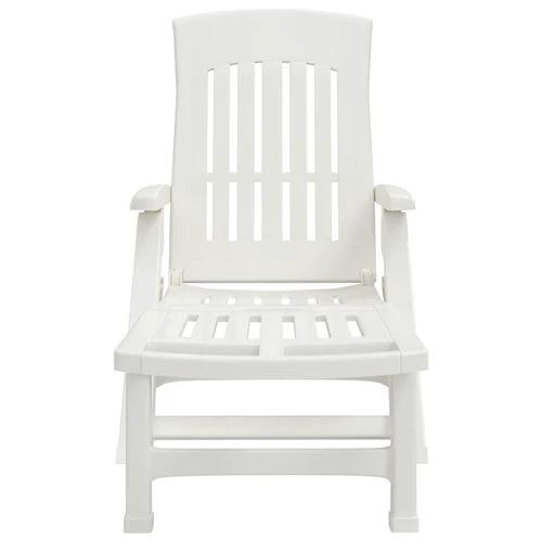vidaXL Folding Sun Lounger with Wheels White PP by vidaXL