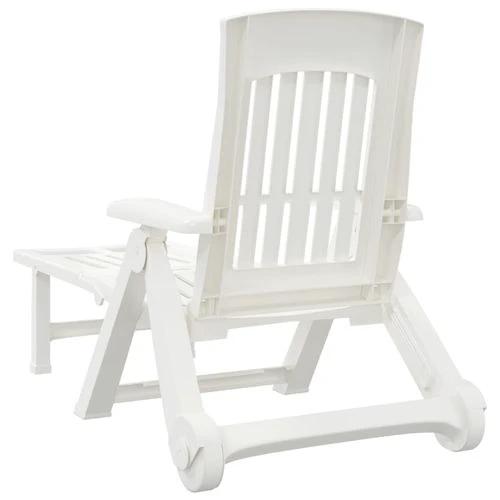 vidaXL Folding Sun Lounger with Wheels White PP by vidaXL