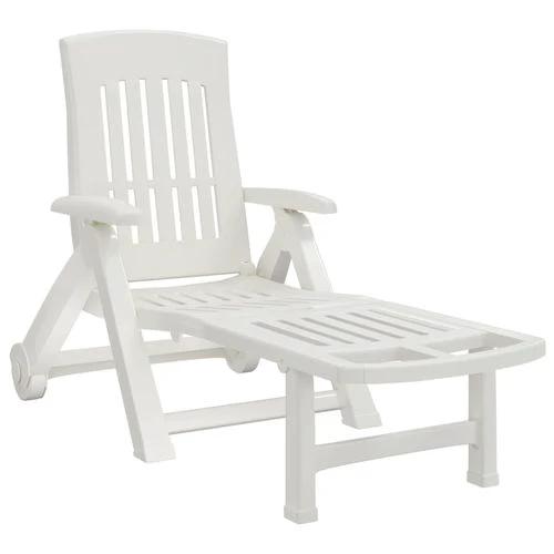vidaXL Folding Sun Lounger with Wheels White PP by vidaXL