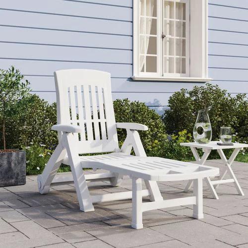 vidaXL Folding Sun Lounger with Wheels White PP by vidaXL