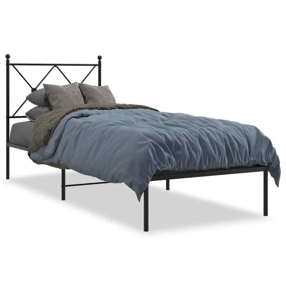 Small Single Metal Bed Frame with Headboard Black vidaXL 75x190 cm by vidaXL