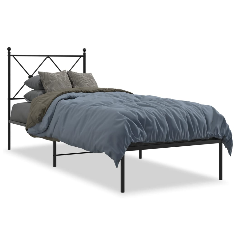 Small Single Metal Bed Frame with Headboard Black vidaXL 75x190 cm by vidaXL