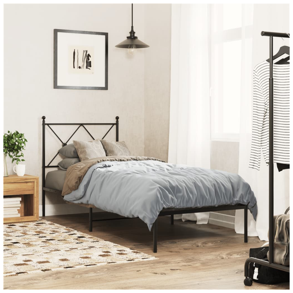 Small Single Metal Bed Frame with Headboard Black vidaXL 75x190 cm by vidaXL