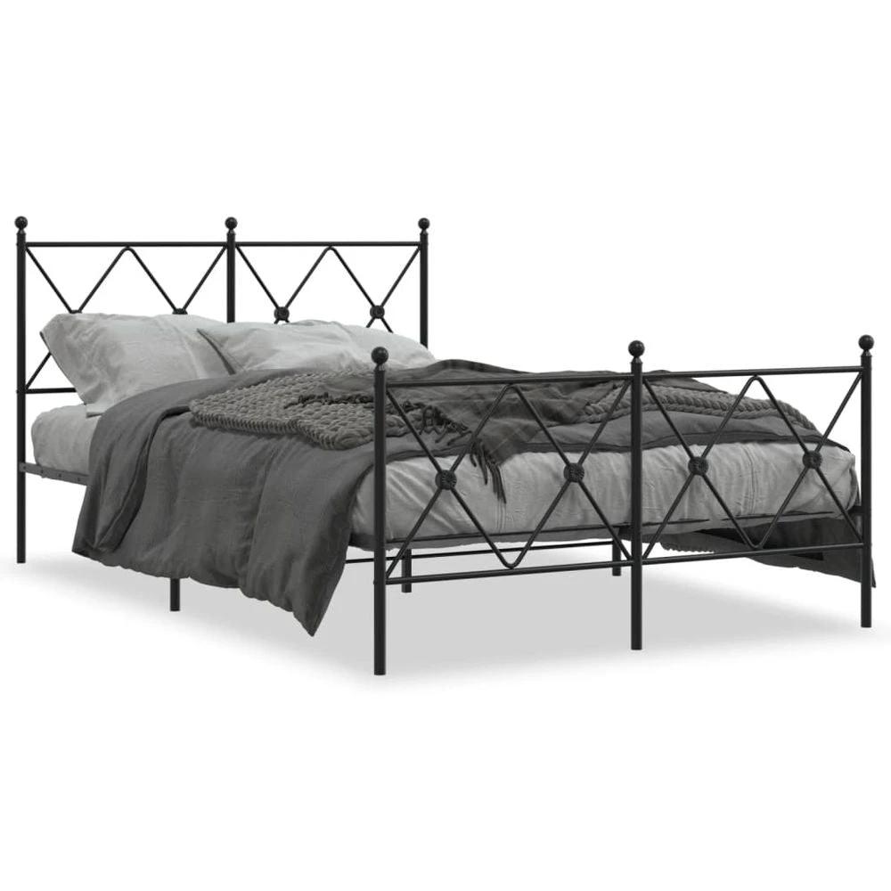 Small Single Metal Bed Frame with Headboard Black vidaXL 75x190 cm by vidaXL