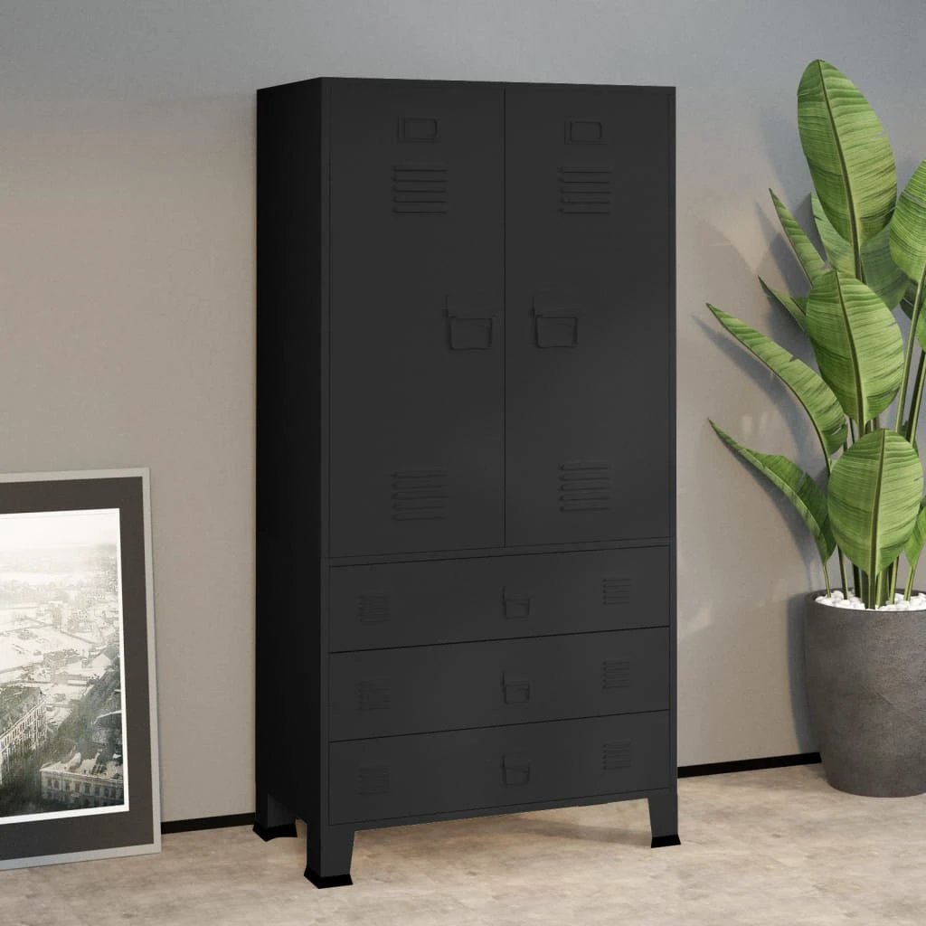 vidaXL Industrial Wardrobe Black 90x50x180 cm Metal - Wardrobe