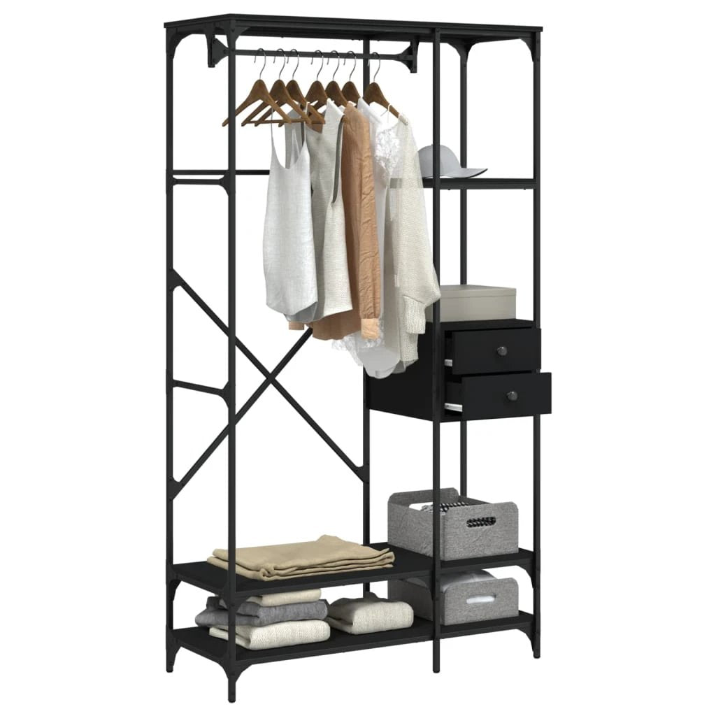 vidaXL Wardrobe with Drawers Black 100x40x180 cm Engineered Wood by vidaXL