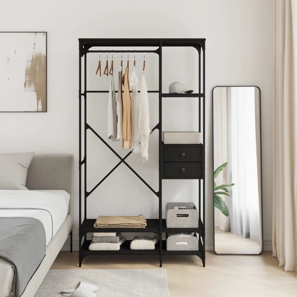 vidaXL Wardrobe with Drawers Black 100x40x180 cm Engineered Wood by vidaXL