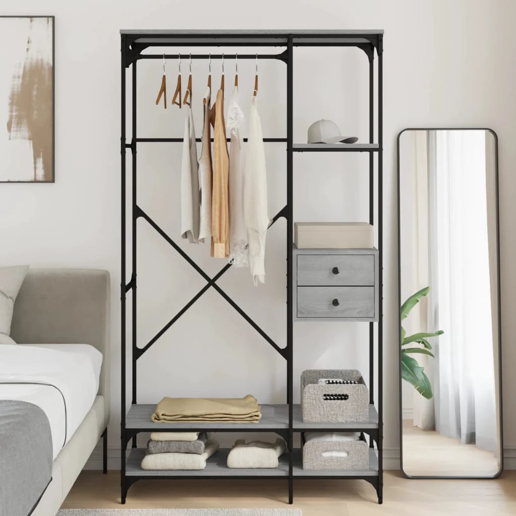 vidaXL Wardrobe with Drawers Black 100x40x180 cm Engineered Wood by vidaXL