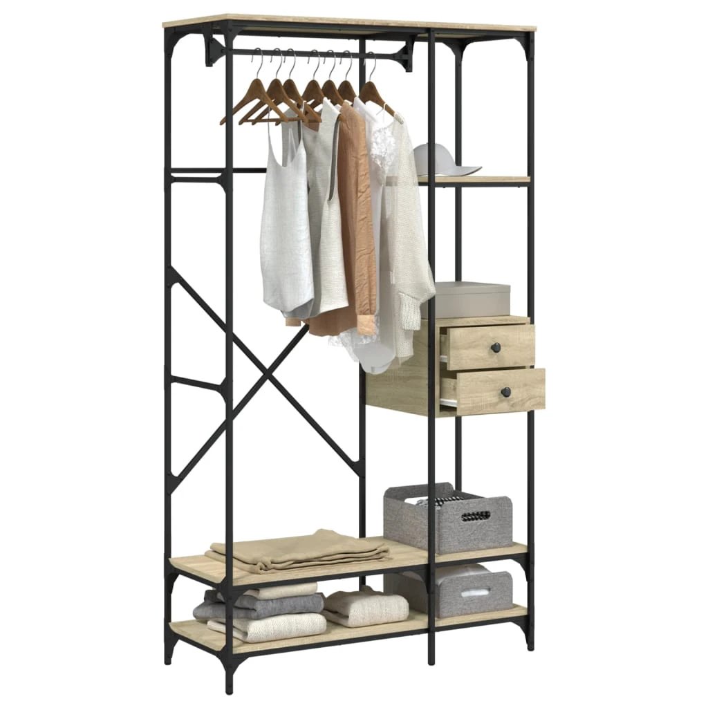 vidaXL Wardrobe with Drawers Black 100x40x180 cm Engineered Wood by vidaXL