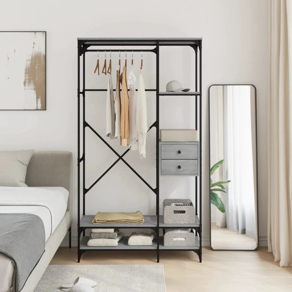 vidaXL Wardrobe with Drawers Black 100x40x180 cm Engineered Wood by vidaXL