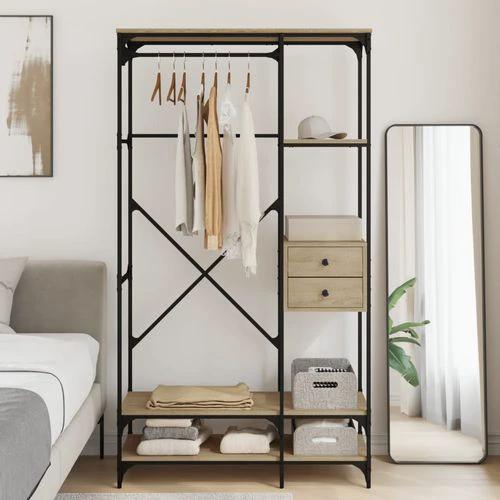 vidaXL Wardrobe with Drawers Black 100x40x180 cm Engineered Wood - Wardrobe