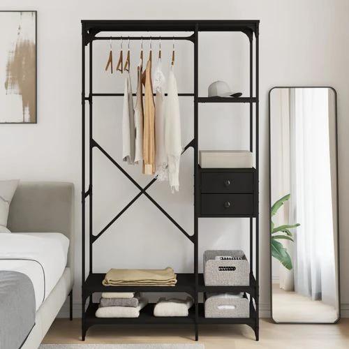 vidaXL Wardrobe with Drawers Black 100x40x180 cm Engineered Wood - Wardrobe
