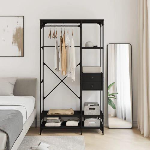 vidaXL Wardrobe with Drawers Black 100x40x180 cm Engineered Wood - Wardrobe
