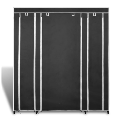 vidaXL Fabric Wardrobe with Compartments and Rods 45x150x176 cm Black by vidaXL